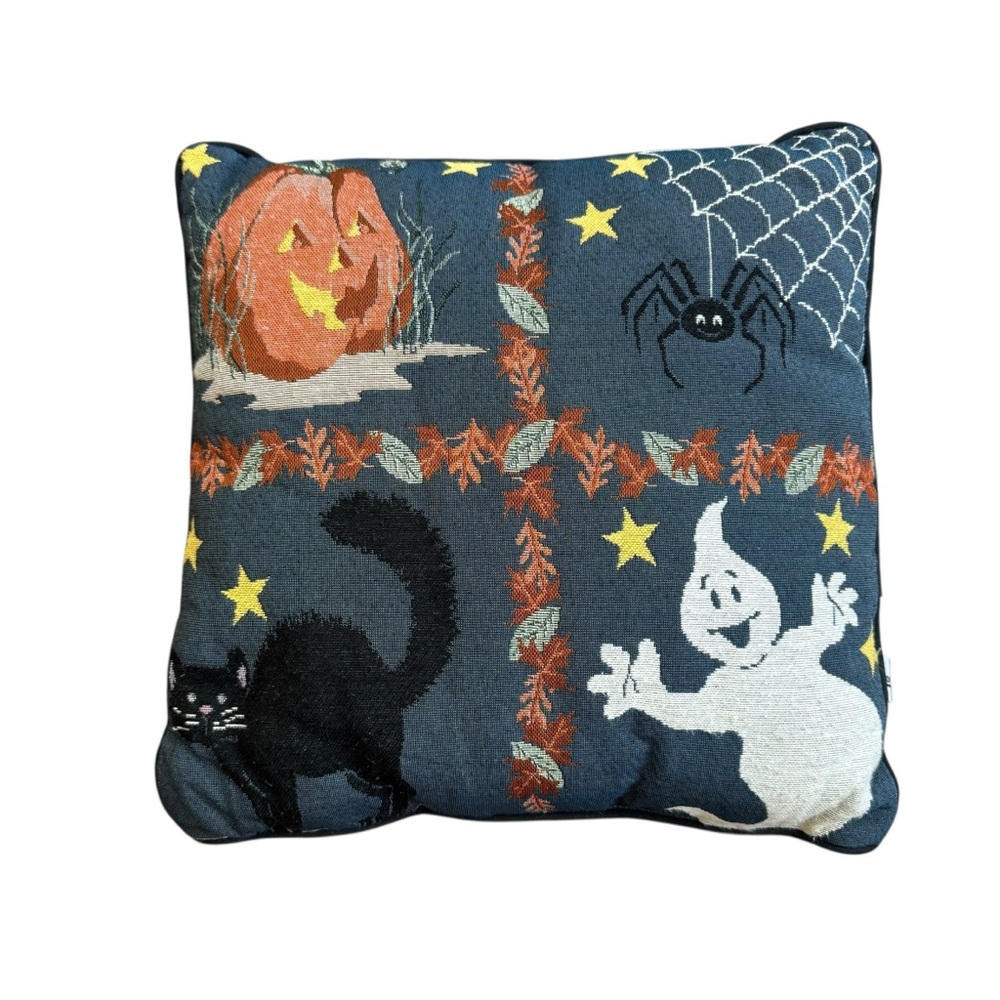 Halloween  Throw Pillow Riverdale Decorative Tapestry Cat Ghost Spider 17”x17”
